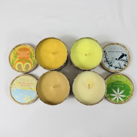 RARE Pacifica 7 oz Soy Candle Tins – Discontinued/Rare Scents – Set of 4 NEW - Picture 2 of 12